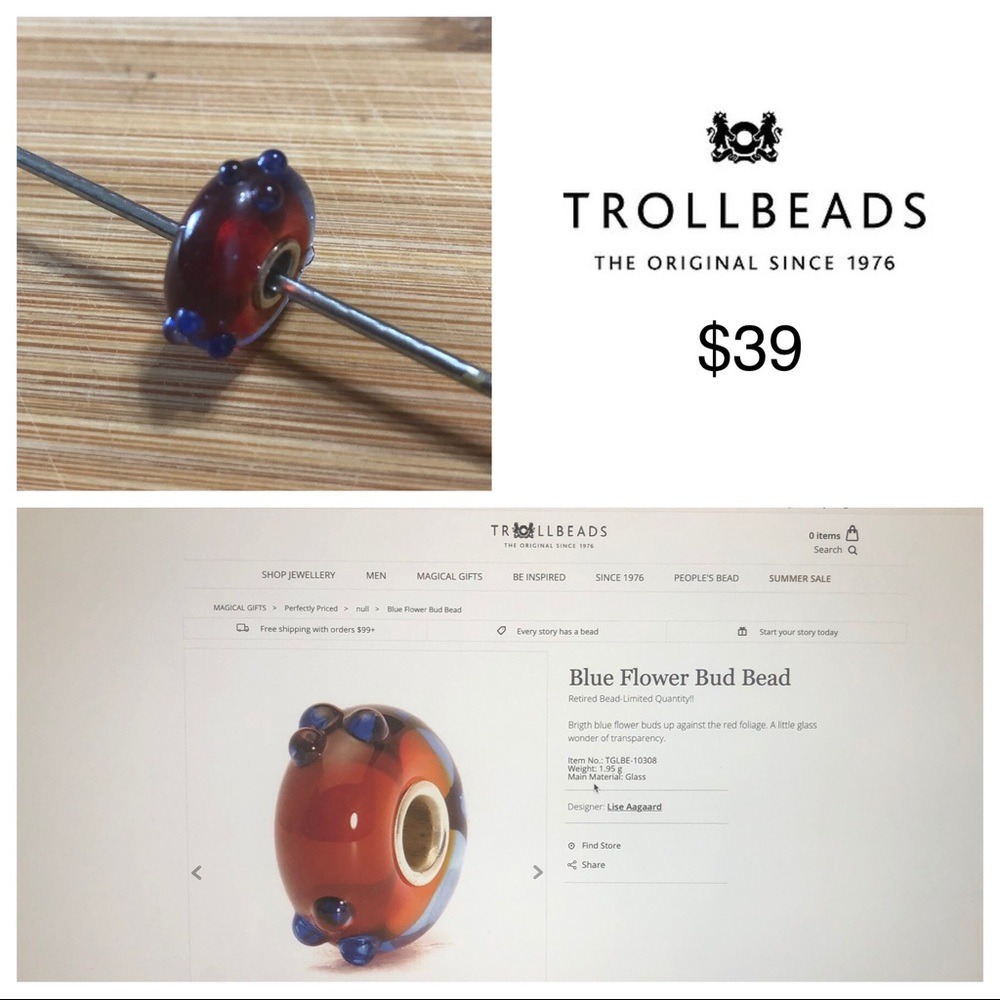 Trollbeads - Blue Flower Bud Bead